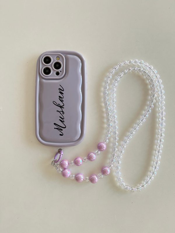 Designer Solid Color Wawy Customised Silicon Case for iPhone With Sling Beaded Chain Discount