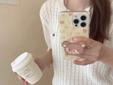 Cute Bear Pattern Silicon iPhone Case With Bear Holder Online now