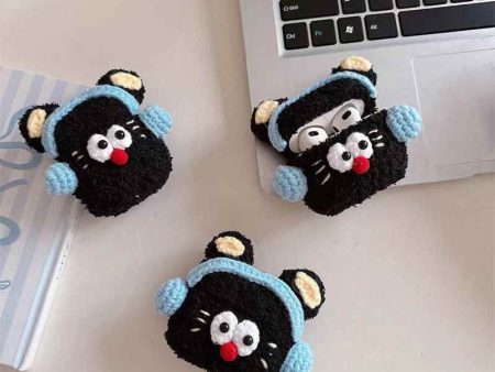 Cute Cat With Headphone Crochet Style Airpod Case Online Hot Sale