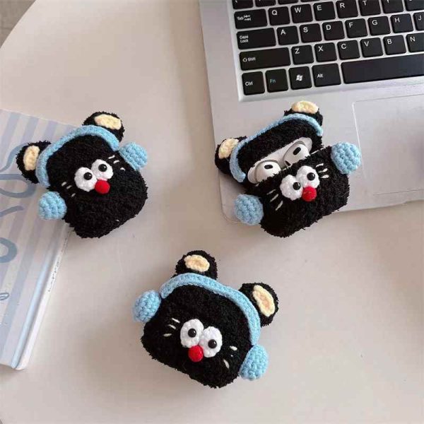 Cute Cat With Headphone Crochet Style Airpod Case Online Hot Sale