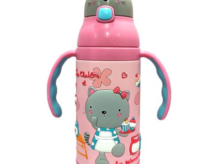 (PINKAH) Kids 3D Cap with Cartoon Design Bottle | Stainless Steel (380ML) - Tedy Pink Fashion