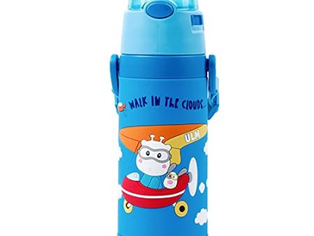 (PINKAH) 3D Cartoon Kids Bottle with Straw and Strap | Stainless Steel (500ML) - Blue Online