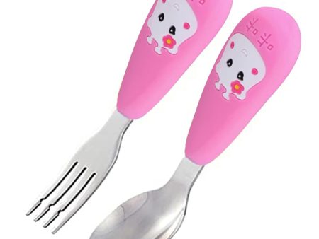 (PINKAH) Spoon and Fork Set with Silicone Handle Sleeve | Stainless Steel - Blush Pink Cheap