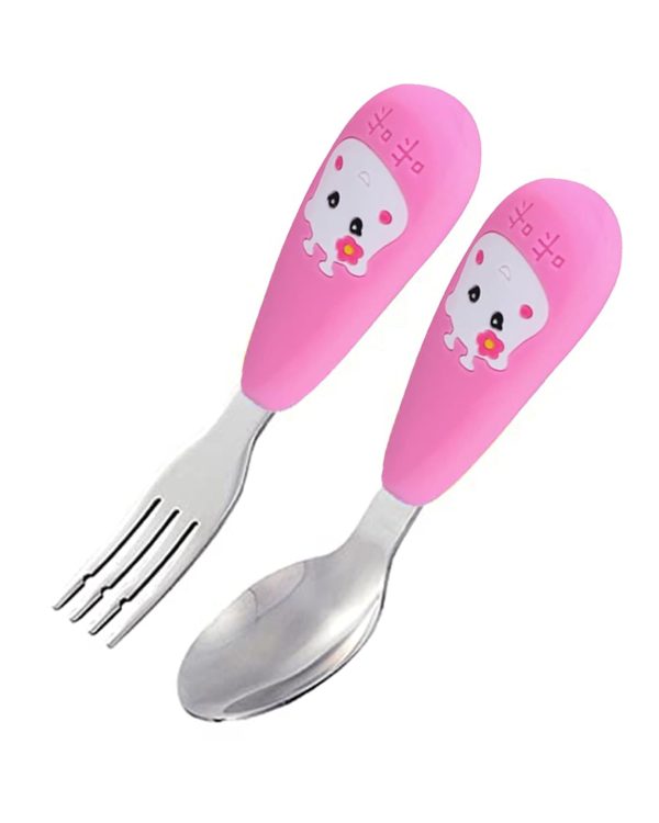 (PINKAH) Spoon and Fork Set with Silicone Handle Sleeve | Stainless Steel - Blush Pink Cheap