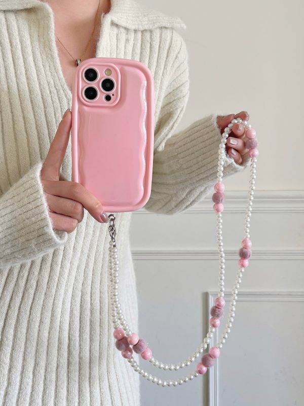 Designer Solid Color Wawy Customised Silicon Case for iPhone With Sling Beaded Chain Discount