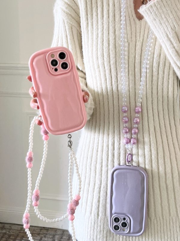 Designer Solid Color Wawy Customised Silicon Case for iPhone With Sling Beaded Chain Discount