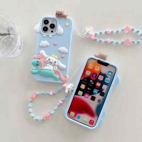 Cute Cartoon 3D Silicon Case for iPhone With Beaded Charm Supply