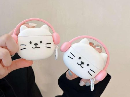 Cute Cat Design With Headphone Silicon Aipod Case Online now