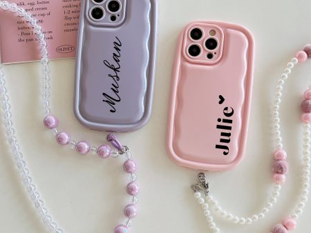 Designer Solid Color Wawy Customised Silicon Case for iPhone With Sling Beaded Chain Discount