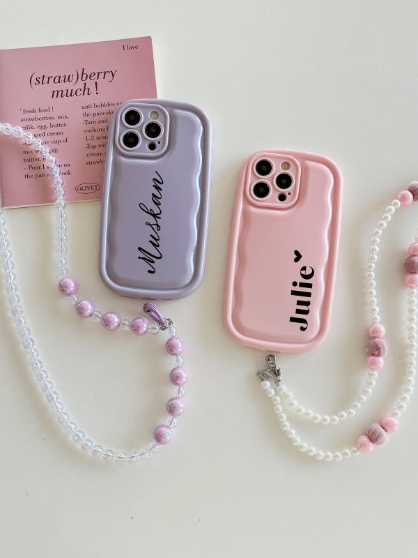 Designer Solid Color Wawy Customised Silicon Case for iPhone With Sling Beaded Chain Discount