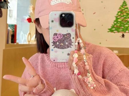 Glitter Star Kitty Silicon Case For iPhone With Kitty Beaded Charm Online now