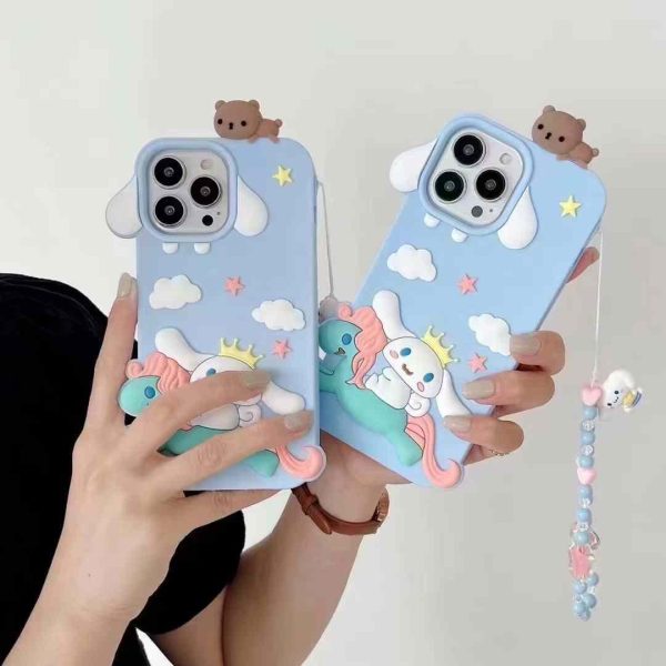 Cute Cartoon 3D Silicon Case for iPhone With Beaded Charm Supply