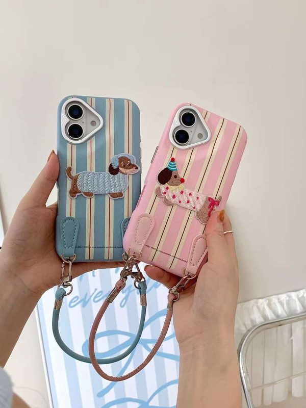 3D Embroidery Dog Stripes Case for iPhone With Hand Bracelet Online Hot Sale