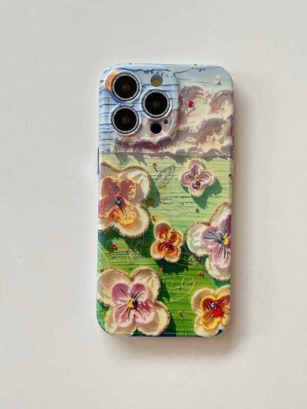 3D Effect Holographic Effect Silicon Case for iPhone With Diamond Camera Protection ( Daisy Family ) Online Hot Sale