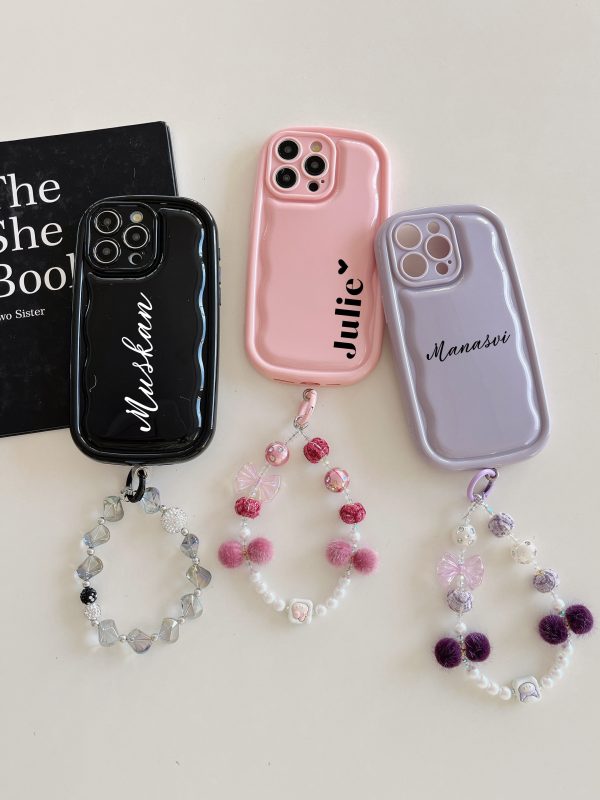 Designer Solid Color Wawy Customised Silicon Case for iPhone With Charm Bracelet For Sale