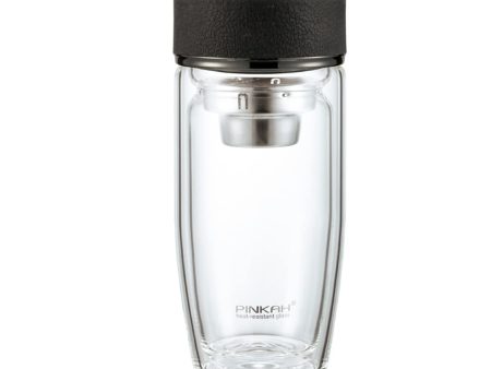 (PINKAH) Tea Infuser Glass Water Bottle - Black on Sale