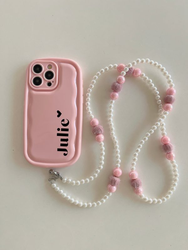 Designer Solid Color Wawy Customised Silicon Case for iPhone With Sling Beaded Chain Discount