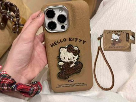 Cute Kitty Embroided Leather Case for iPhone With Kitty Phone Stand Online Hot Sale