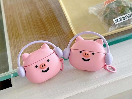 Cute Pig Design With Headphone Silicon Aipod Case For Cheap