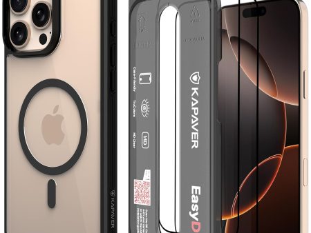 iPhone 16 Pro Max Back Cover Case With Glass | Mag-X - Black Case with 2 Clear Glass Fashion