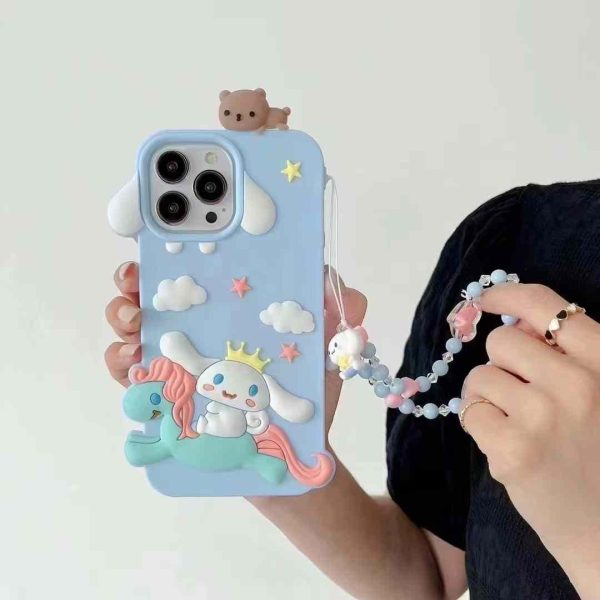 Cute Cartoon 3D Silicon Case for iPhone With Beaded Charm Supply