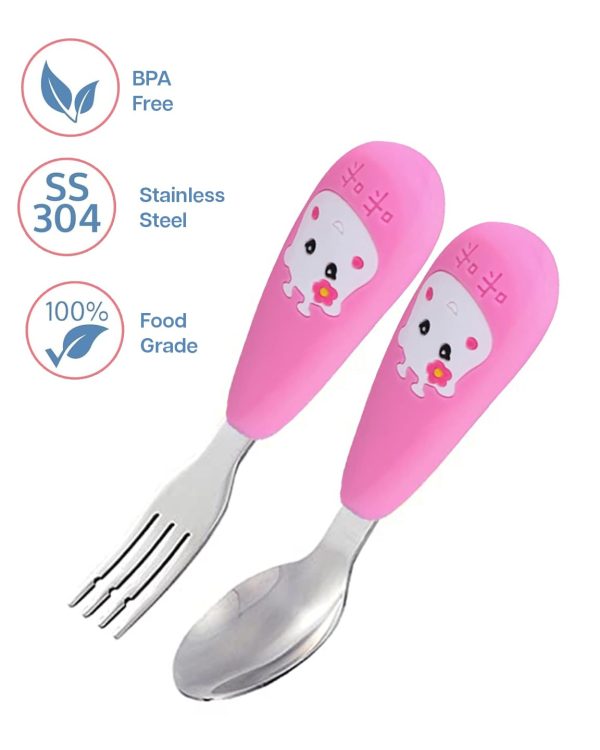 (PINKAH) Spoon and Fork Set with Silicone Handle Sleeve | Stainless Steel - Blush Pink Cheap