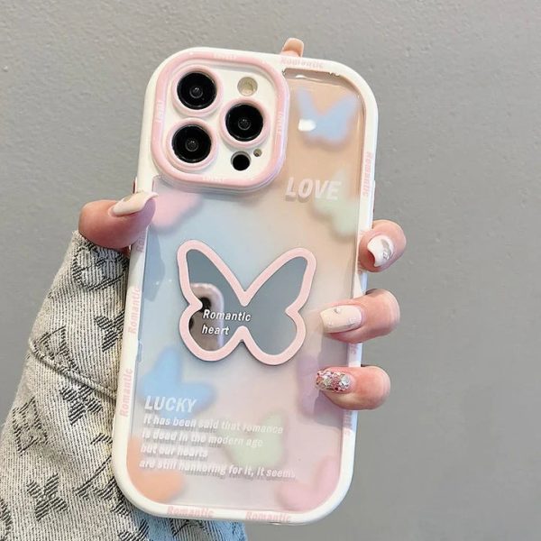 Transparent Butterfly Mirror Abstract Designer Case For iPhone ( Lucky Love ) Fashion