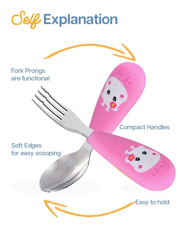 (PINKAH) Spoon and Fork Set with Silicone Handle Sleeve | Stainless Steel - Blush Pink Cheap