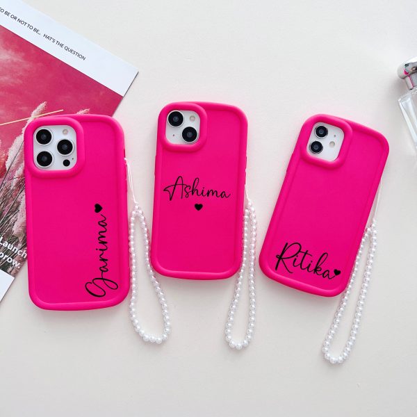 Solid Color Customised iPhone Case With Beaded Charm ( Deep Pink ) Cheap