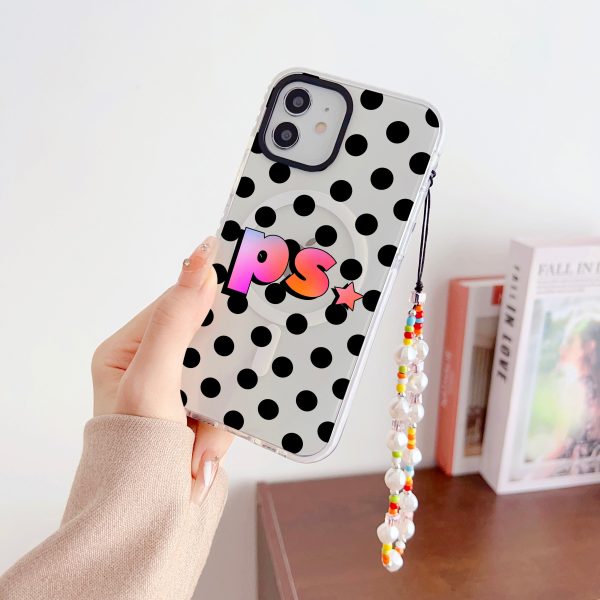 Designer Customised Name Polka Dots Silicon Impact Proof Phone Case With Beaded Charm For Sale