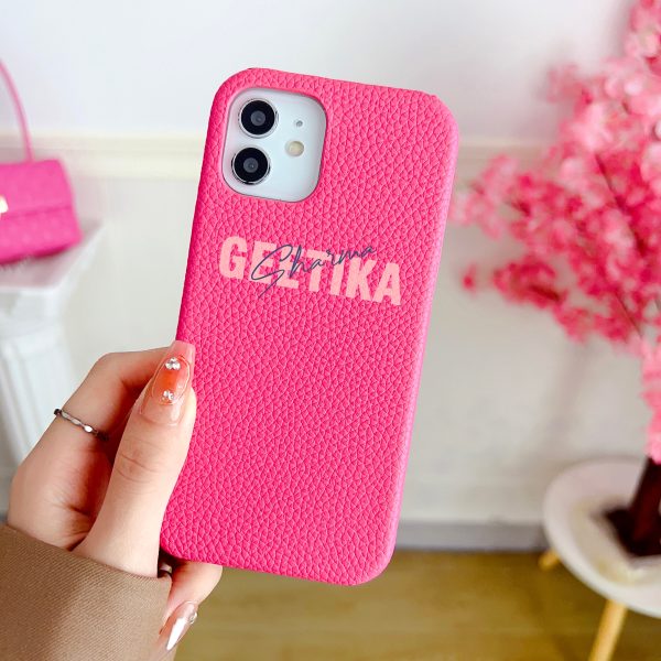 Grain Leather Customised iPhone Case ( Pink ) For Cheap