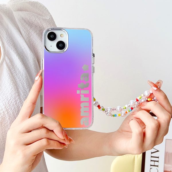 Designer Customised Name Mirror Gradient Case With Beaded Charm on Sale