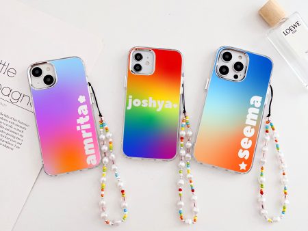 Designer Customised Name Mirror Gradient Case With Beaded Charm on Sale