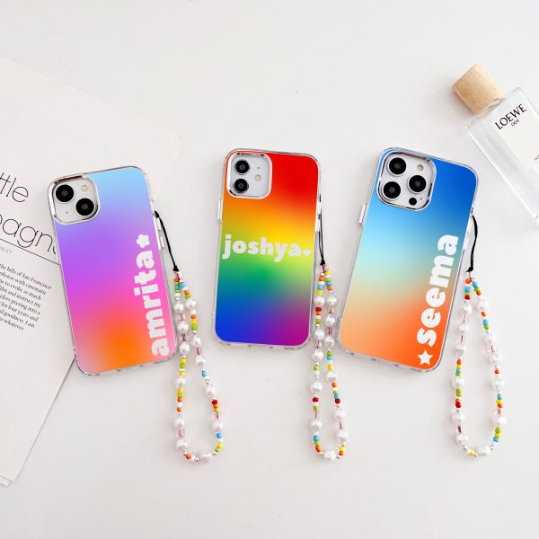 Designer Customised Name Mirror Gradient Case With Beaded Charm on Sale