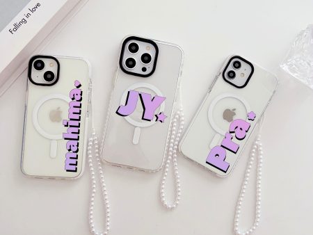 Clear Customised Transparent Impact Proof Case for iPhone WIth Beaded Charm and Magsafe Holder on Sale