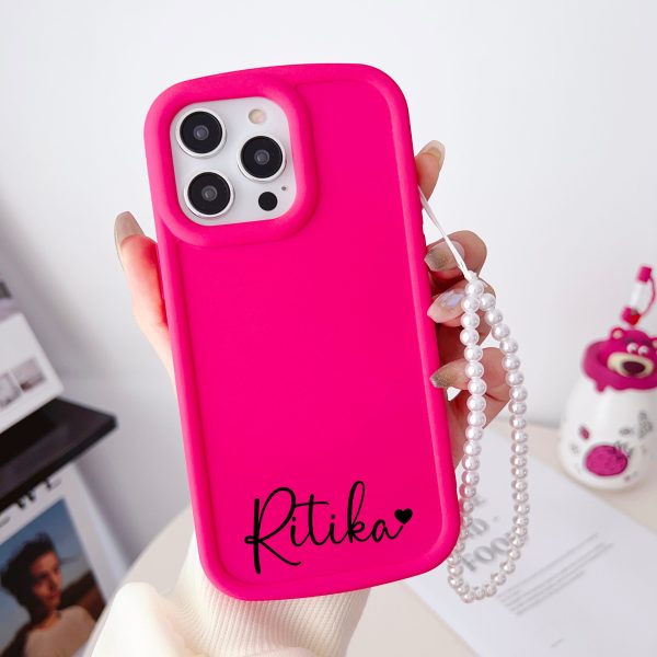 Solid Color Customised iPhone Case With Beaded Charm ( Deep Pink ) Cheap