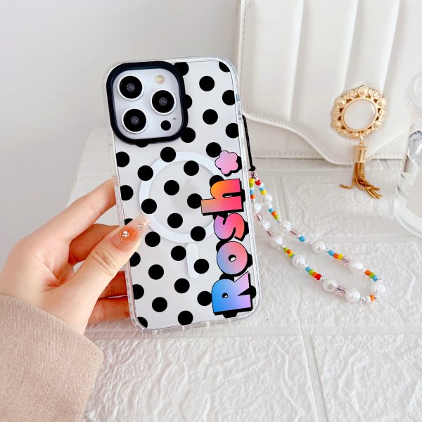 Designer Customised Name Polka Dots Silicon Impact Proof Phone Case With Beaded Charm For Sale