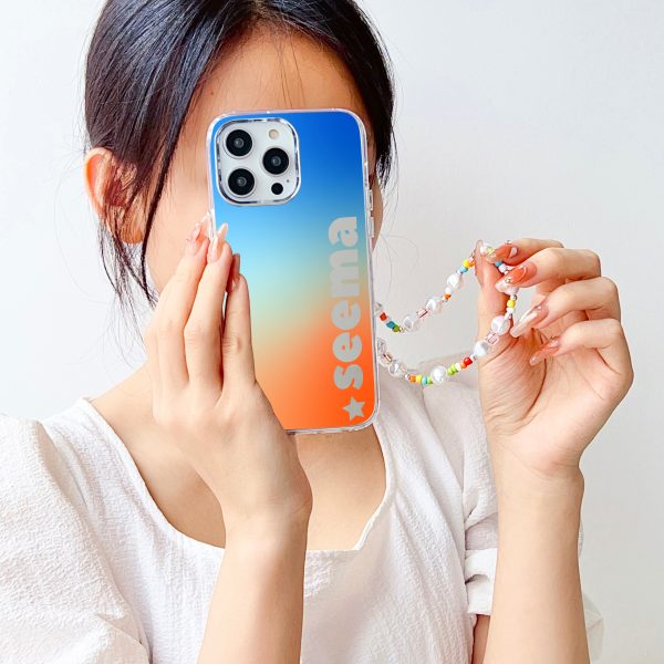 Designer Customised Name Mirror Gradient Case With Beaded Charm on Sale