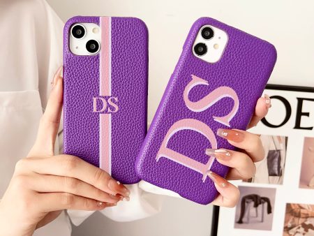 Grain Leather Customised iPhone Case ( Purple ) Online