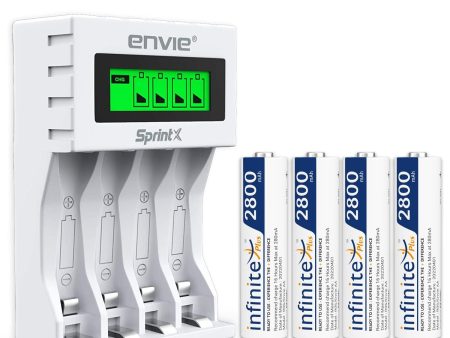 ENVIE (ECR11MC + 2800 4PL) SprintX Ultra Fast Rechargeable Batteries Charger for AA & AAA Ni-MH with 4xAA2800mah Rechargeable Batteries, with Over Charge Protection Supply