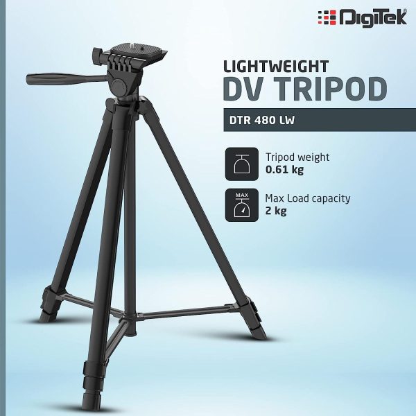 DIGITEK (DTR 480LW) 57 Inch Portable Aluminium Alloy Tripod with Smartphone Holder & 360° Ball Head, 3 Section Adjustment, 2kg Load Capacity, Carry Bag, Compatible with Smartphone, Video Camera, DSLR. Cheap