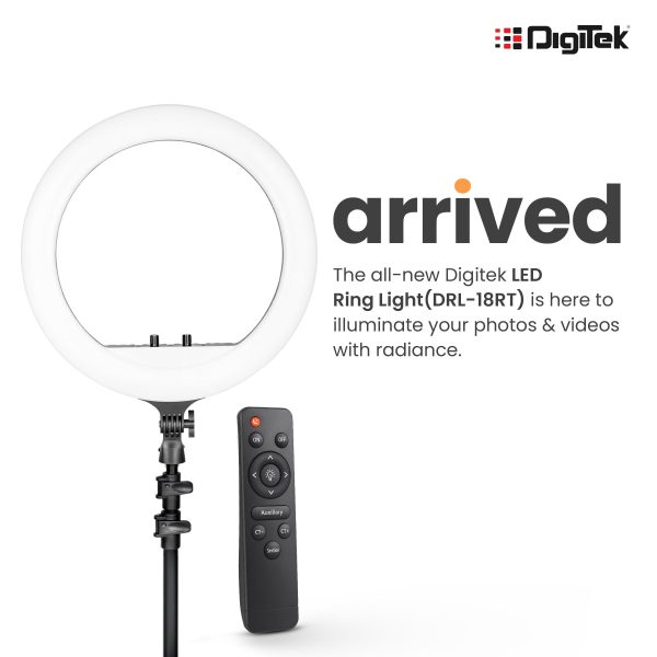 Digitek (DRL-18RT) Profesional (46cm) LED Ring Light with Remote Control, Runs on AC Power with No Shadow apertures, Ideal use for Makeup Artist, Video Shoot, Fashion Photography & Many More on Sale