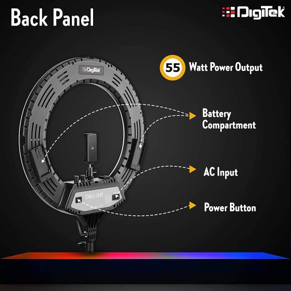 Digitek (DRL-18HC9) Professional 18  inch Ring Light with Stand | 2 Color Modes Dimmable Lighting | for YouTube Photo Video Shoot Makeup & More | Compatible with iPhone Android Phone & Camera, Black Cheap