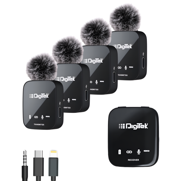 Digitek® (DWM-111) 4 Channel Wireless Microphone System, 360° Ultra Voice Capture & 2.4GHz, Plug & Play, 50m Range, Noise Reduction, Use with DSLR, Smartphone & Laptops, for Podcast, Vlog & Videoshoot For Discount