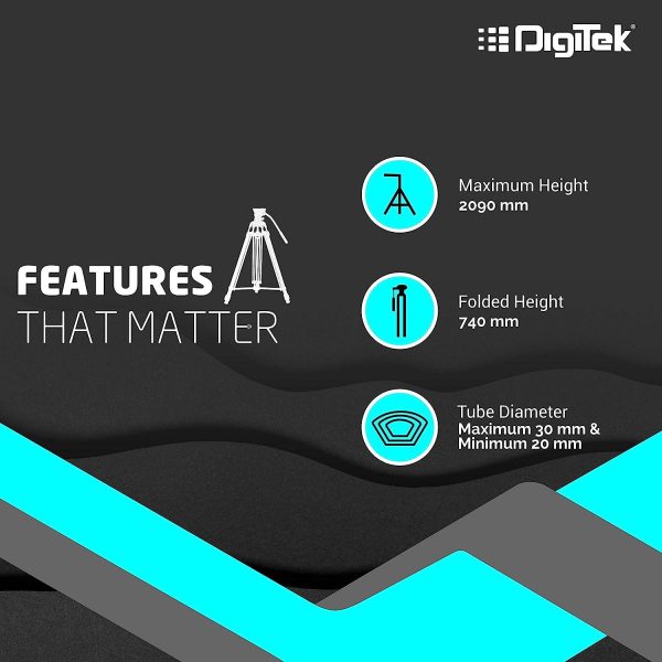 Digitek (DTR 690 VD PRO) (208 cm) Lightweight Tripod (Maximum Load up to 3kgs), 6.85 Feet Tall Digital SLR & Video Cameras, Made Aluminium Material Online