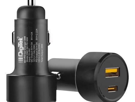 Digitek (DMC QC PD 38W) Fast Car Charger with Dual Output, 38 Watts Total (18W QC + 20W Type C PD), Fast Charging, Adapter for iOS & Android Smartphones and Tablets (Black) Discount