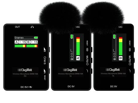 Digitek® (DWM 104) Wireless Microphone System, 2 Transmitters 1 Receiver with TFT Display, 150M Range, 10Hrs RX TX Runtime, Noise Cancellation, Low Cut Function, Mono Stereo Output, 3.5mm Interface Sale