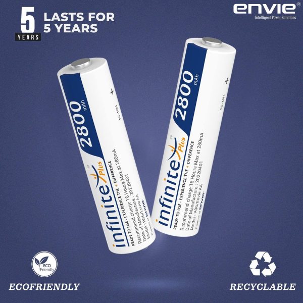 ENVIE (AA2800 2PL) Pack of 2, AA Ni-Mh 2800mAh Capacity Rechargeable Battery Supply