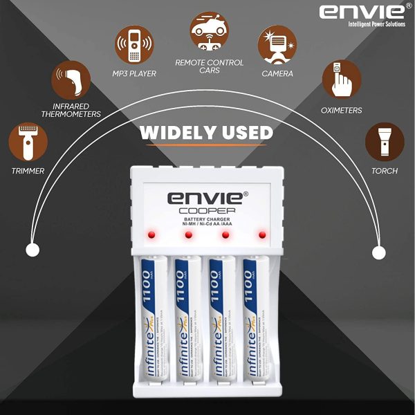 ENVIE (ECR 20 MC+4xAAA1100) Standard Rechargeable Battery Charger for AA & AAA Ni-mh Ni-Cd with 4xAAA1100mah Rechargeable Batteries & LED Indicator Fashion