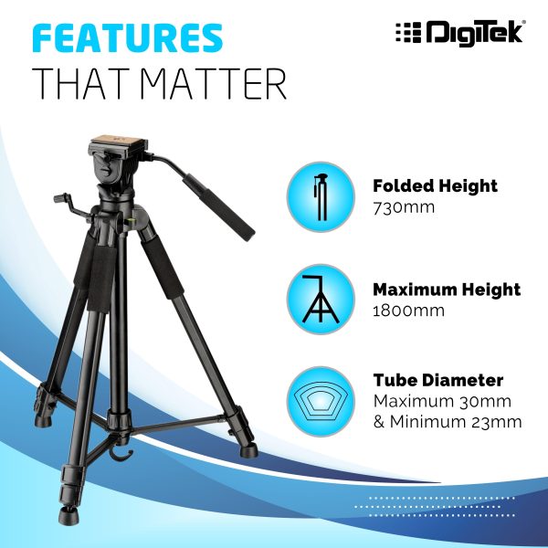 Digitek (DTR590 VD PRO) Tripod for DSLR & Video Cameras, Operating Height : 5.90 Feet, Maximum Load Upto: 6 Kg, Lightweight & Sturdy Tripod with 2 Way Adjustable Head Sale